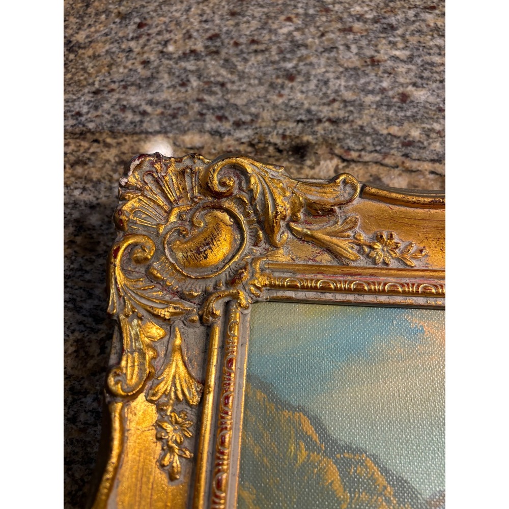 Simans Vintage Winter Mountain Landscape Oil Painting Ornate Gold Frame Holland - Picture 5 of 12